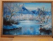 Winter landscape canvas on cardboard, oil