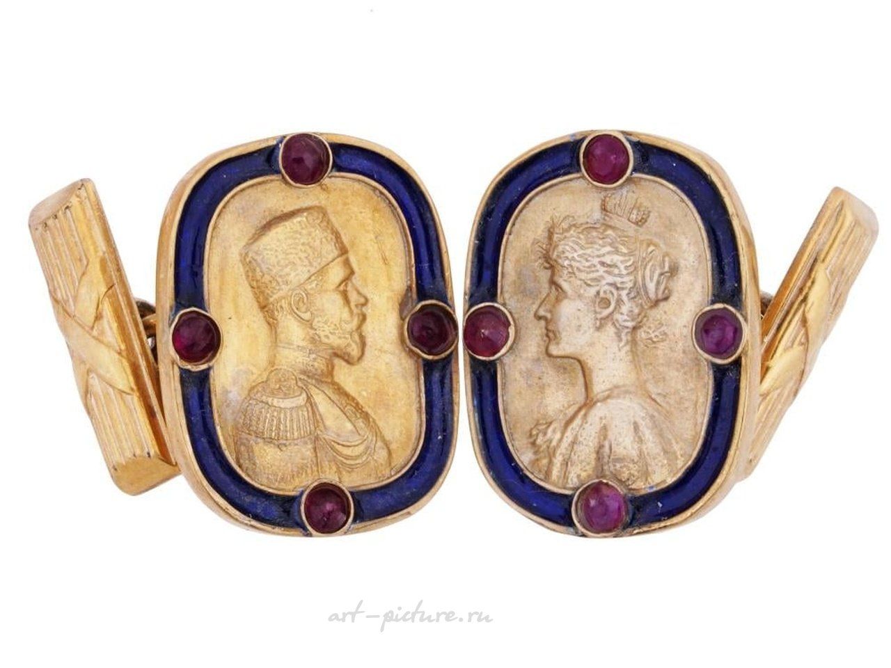 Russian silver , RUSSIAN NICHOLAS II GILT SILVER ENAMEL CUFFLINKS