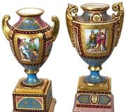 Антикварные австрийские урны с ручной росписью и эмалевым декором