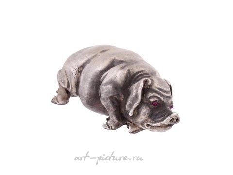 Russian silver, RUSSIAN SILVER FIGURE OF A PIG WITH RUBY EYES