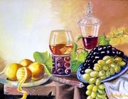 Still hillock with fruit oil canvas