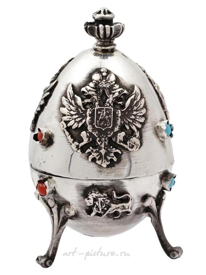 Русское серебро , Русская покрытая серебром пасхальная шкатулка в виде яйца