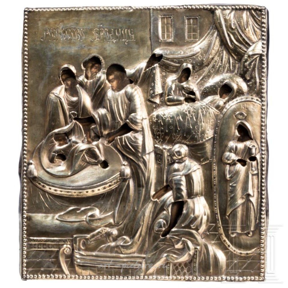 Russian silver , A Russian icon showing the Mother of God "joy to all who grieve..."