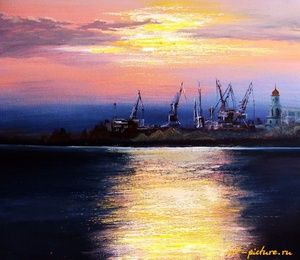 Evening port oil, canvas
