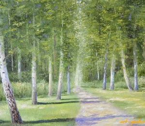 In the birch forest canvas oil