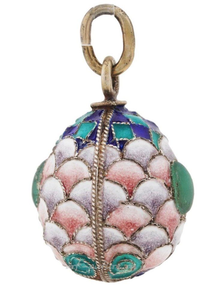 Russian silver , RUSSIAN GILT SILVER CLOISONNE ENAMEL EGG PENDANT