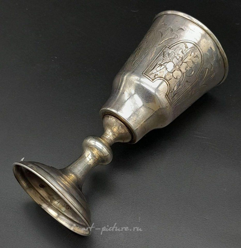 Русское серебро , Антикварная серебряная русская кидушная чаша, ручная гравировка. 44,5...