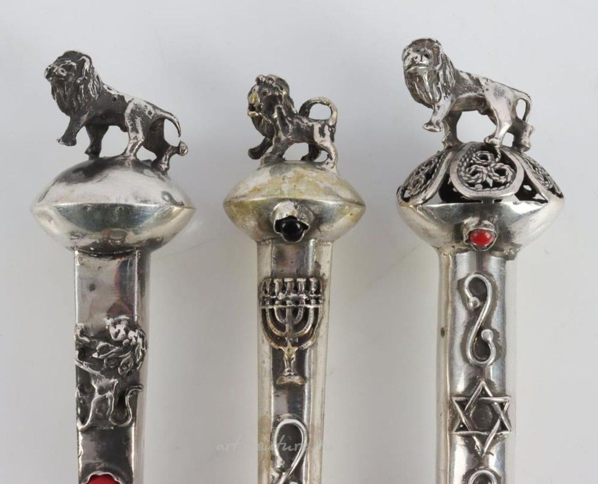 Russian silver , 4 ANTIQUE RUSSIAN JEWISH SILVER TORAH POINTER LOT