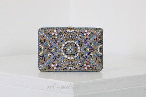 Russian silver, A Russian style silver-gilt and cloisonné cigarette case.