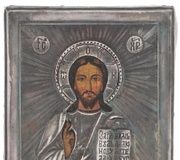 Икона Иисуса Христа в серебряной окладе с позолотой