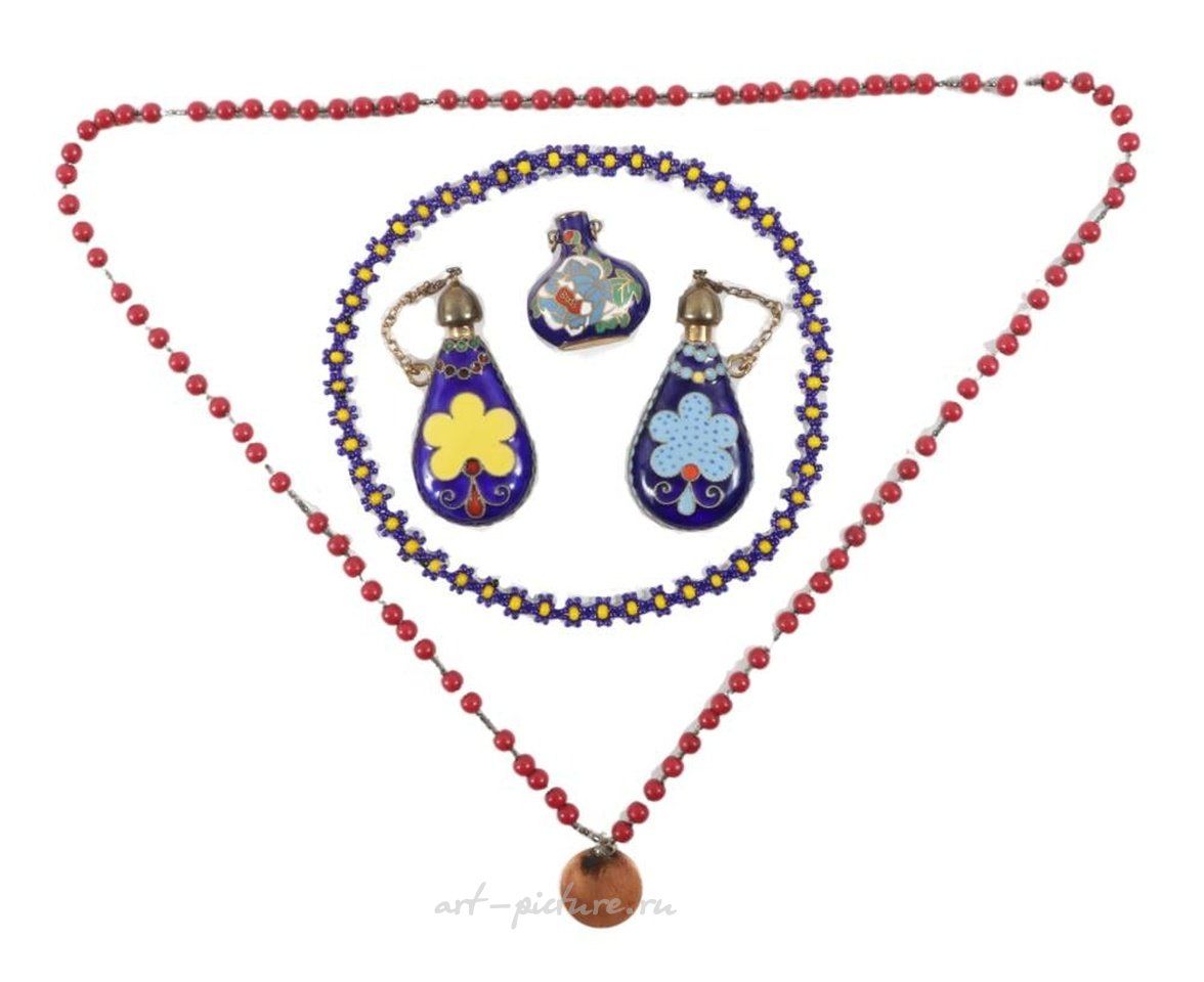 Русское серебро , Набор из 5 ярких бисерных ожерелий и браслета: длина 19 3/4" (50 см)