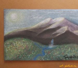 Mountain landscape dry pastel, paper