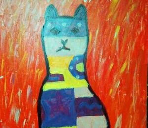 Multi -colored cat;-Akril on fiber