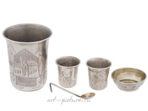 Russian silver, RUSSIAN JUDAICA ETCHED SILVER KIDDUSH CUP