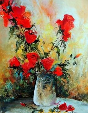 купить Розы в белой вазе масло,холст