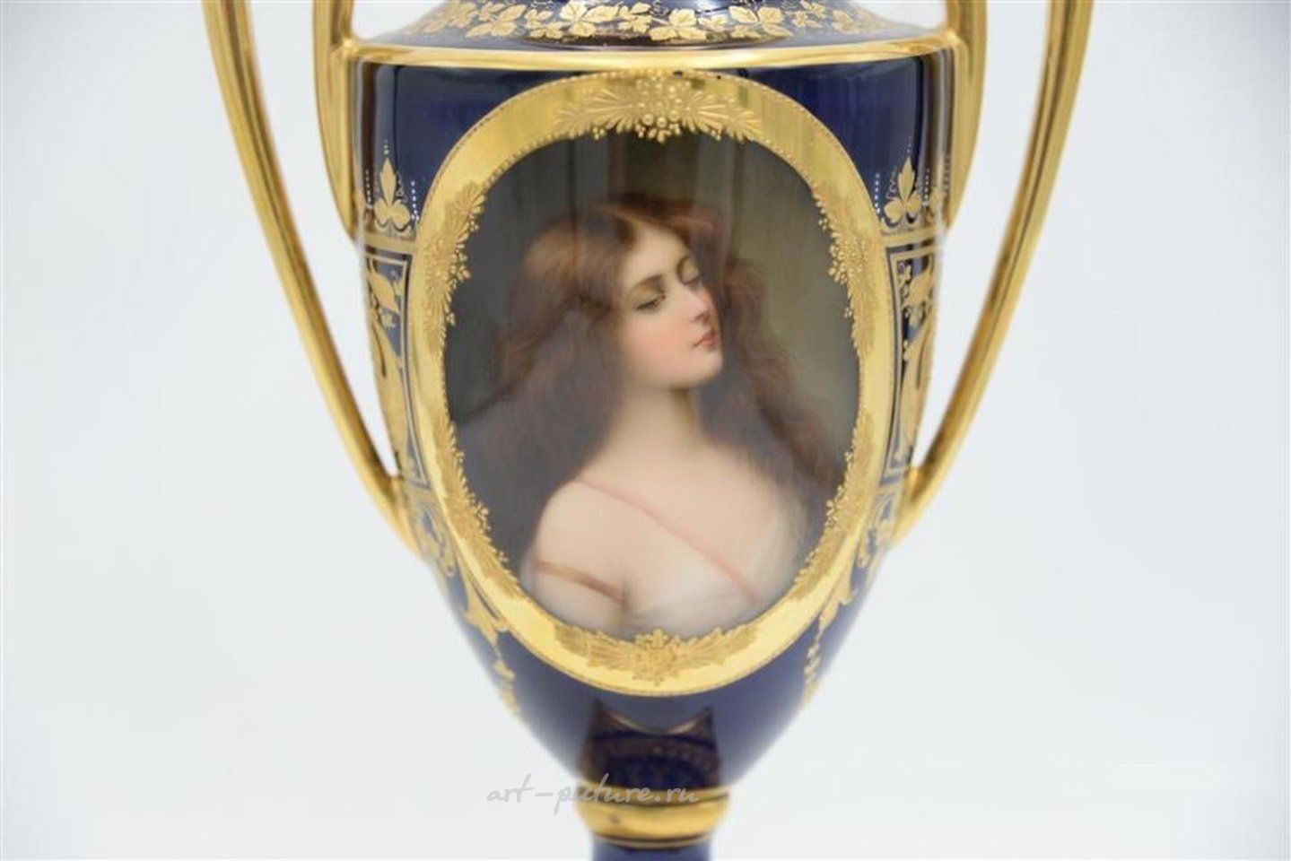 Royal Vienna Porcelain , Royal Vienna Hand Painted Covered Urn, having two handles an...