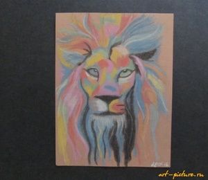 Lion dry pastel, paper