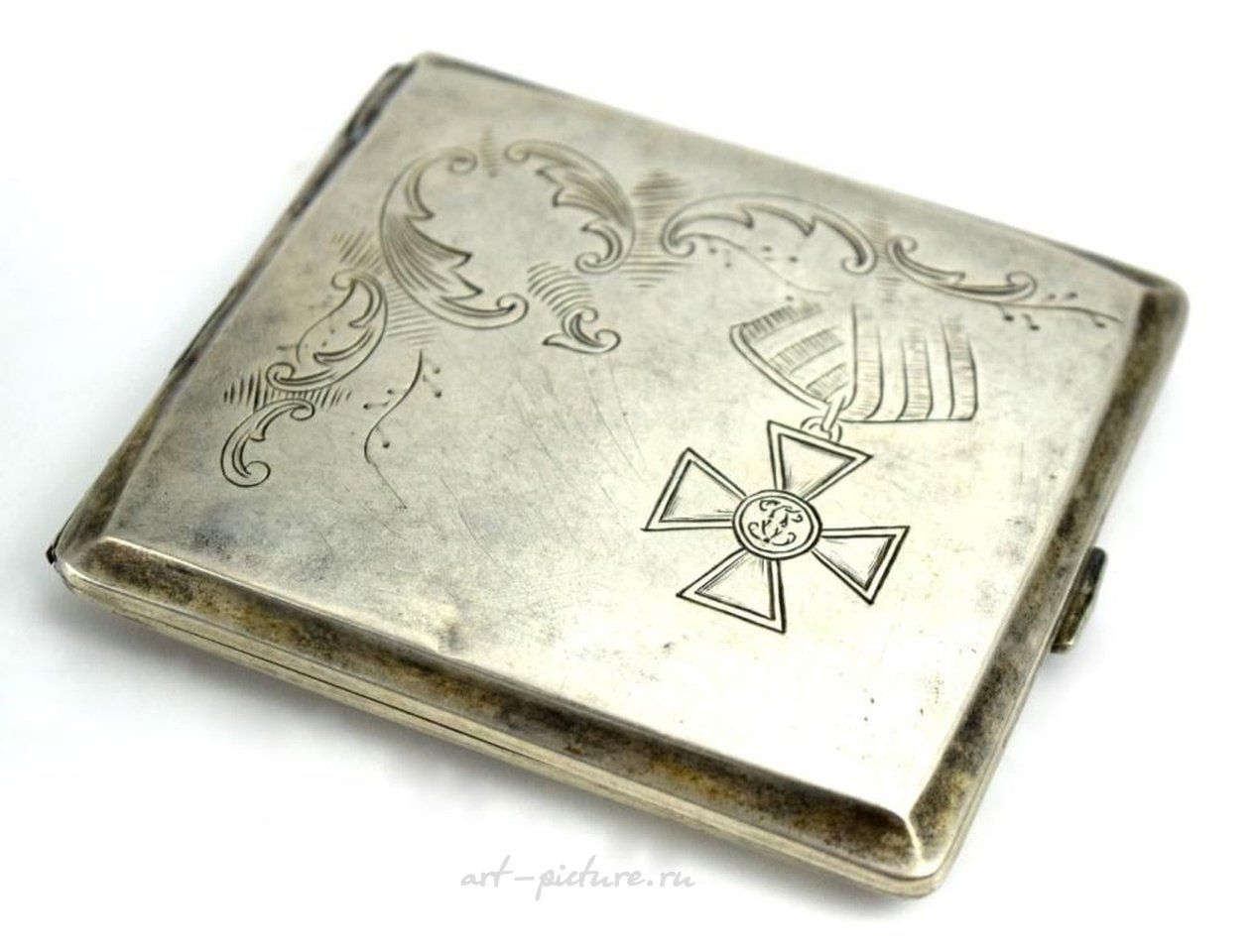 Русское серебро , Антикварный русский императорский серебряный чехол для сигарет