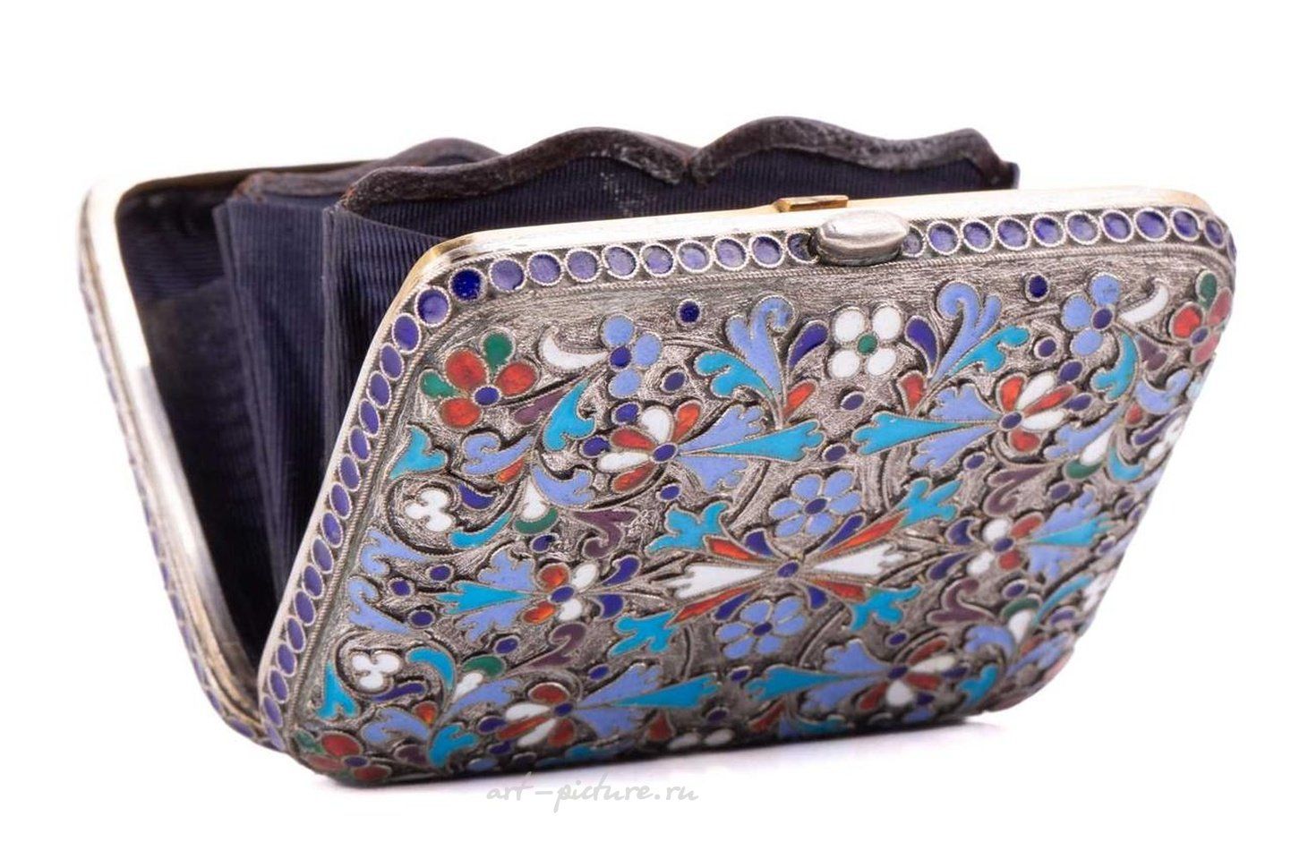 Russian silver , A Russian silver and cloisonné enamel purse, circa 1880, recently acquired from a private collection.