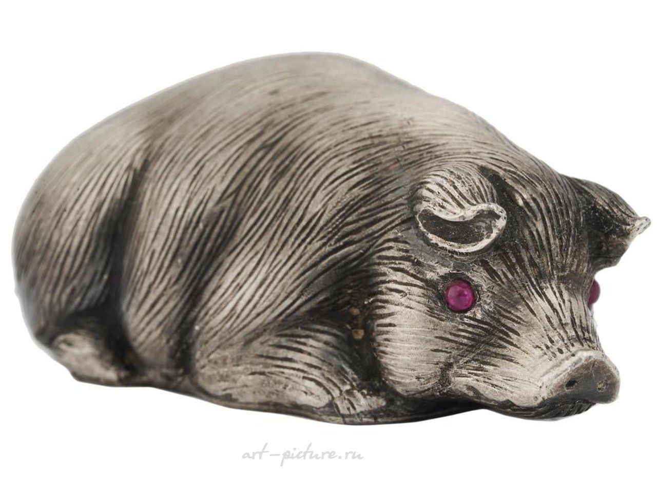 Russian silver , RUSSIAN SILVER FIGURE OF A PIG WITH RUBY EYES