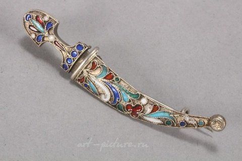 Russian silver, Russian Caucasus Silver and Niello Dagger Brooch.