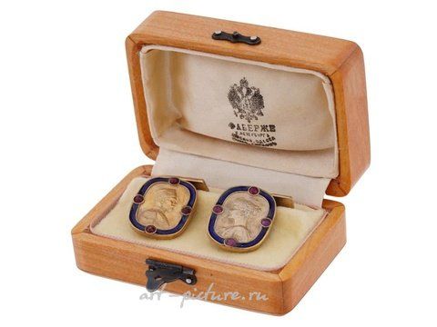 Russian silver, RUSSIAN NICHOLAS II GILT SILVER ENAMEL CUFFLINKS