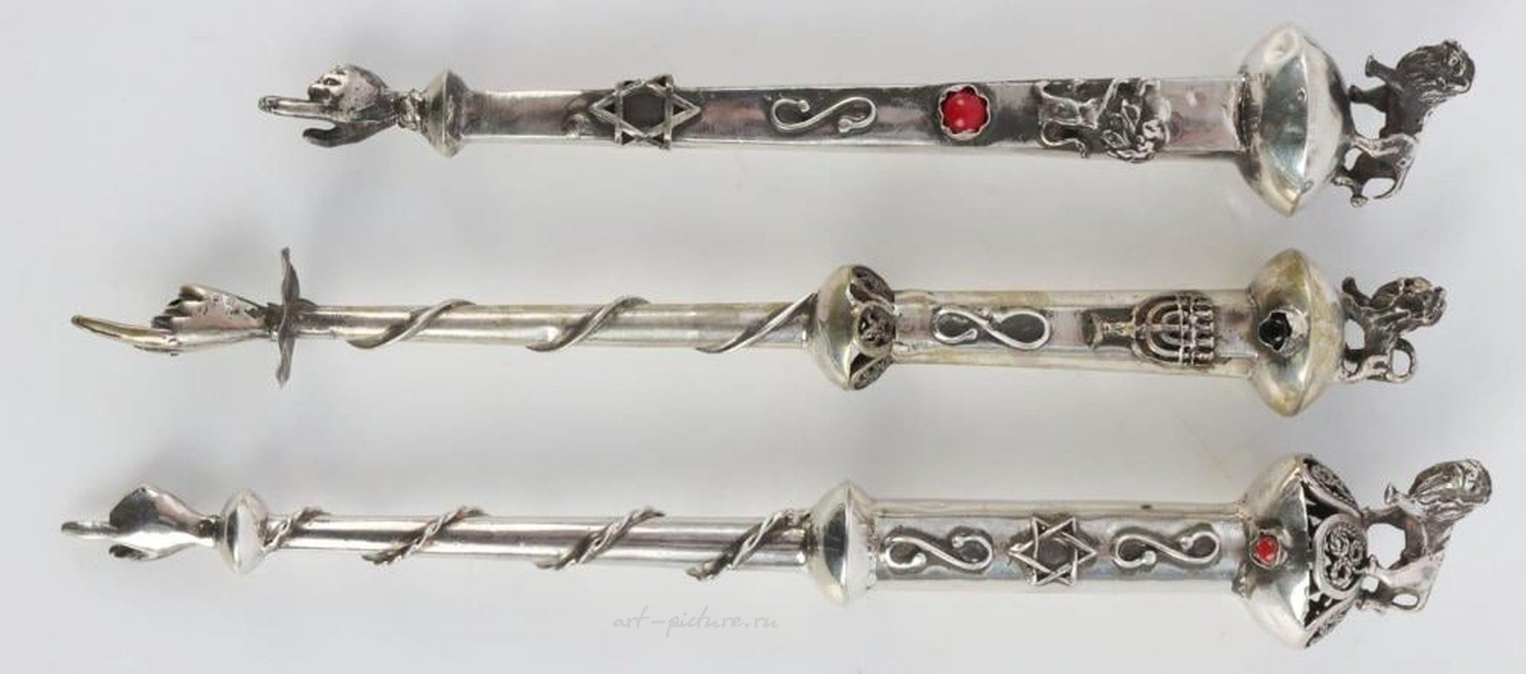 Russian silver , 4 ANTIQUE RUSSIAN JEWISH SILVER TORAH POINTER LOT