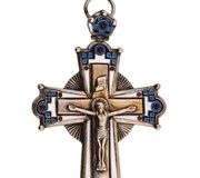 Русская православная серебряная эмалированная крест-подвеска