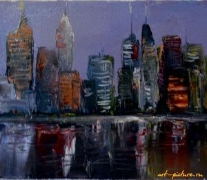 Night city oil, canvas, mastikhin