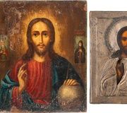 Два иконы, изображающие Христа Пантократора (с серебряным окладом)