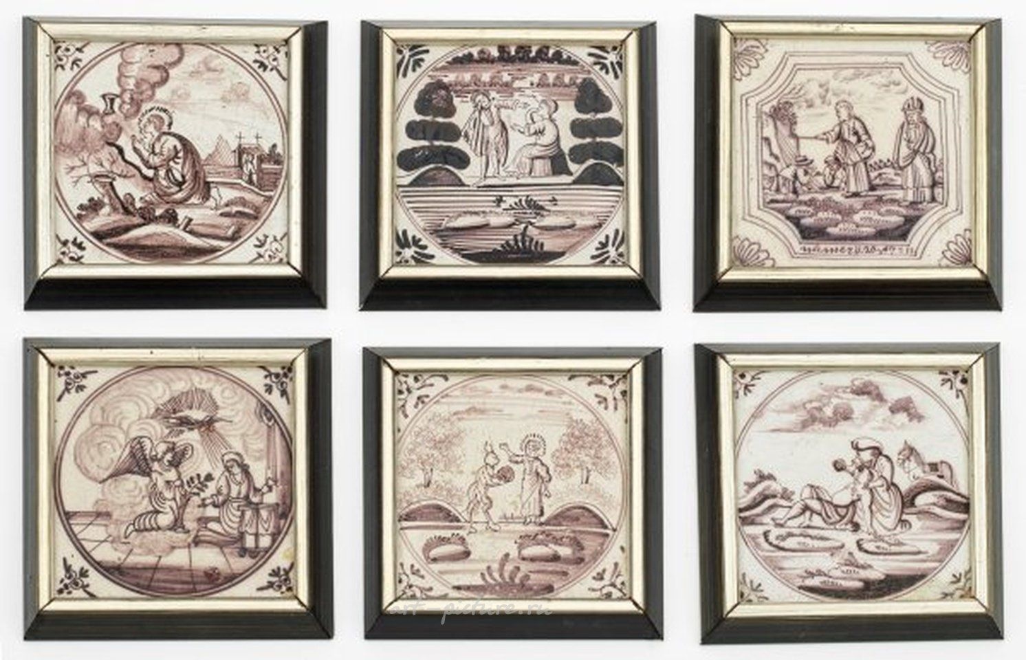 Коллекция 14 фаянсовых плиток с библейскими сценами из Нидерландов, 18-19 век.