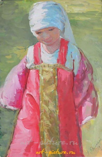 Девочка в красном сарафане Бумага, акварель, гуашь.