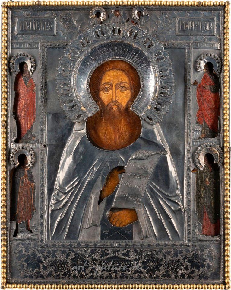 Русское серебро , Икона святого Сергия Радонежского с серебряным окладом.