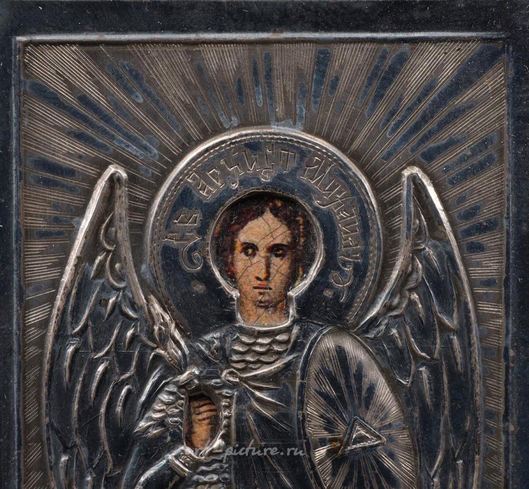 Русское серебро , Русская икона XIX века с окладом, украшенная серебром