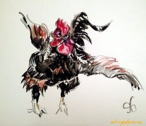 Year of the rooster paper, gouache