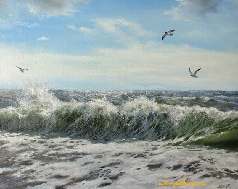 Running wave oil, canvas