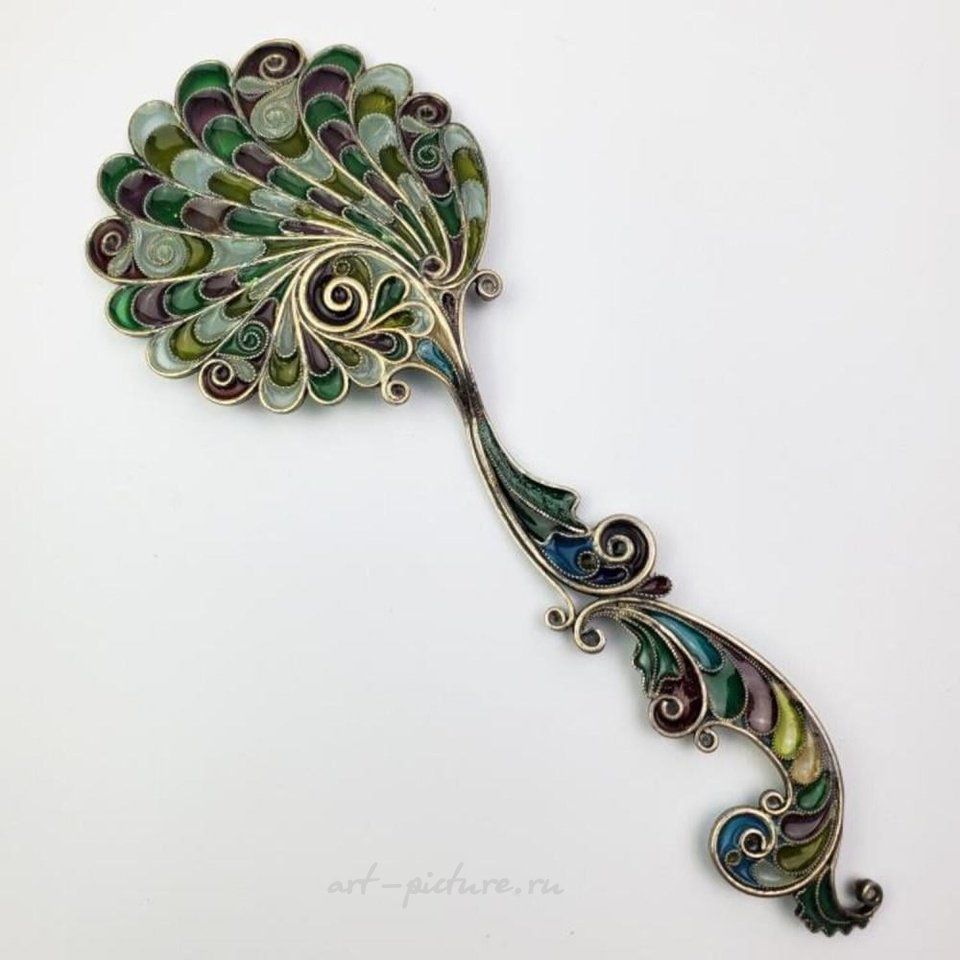 Russian silver , Antique Sterling Silver Plique a Jour Spoon c.1900
