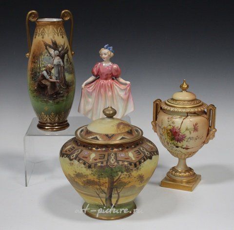 Royal Vienna Porcelain, A Royal Worcester porcelain potpourri vase, liner and cover,...