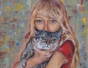 Girl with a cat oil, canvas