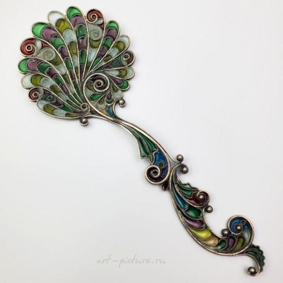 Russian silver , Antique Sterling Silver Plique a Jour Spoon c.1900