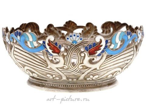 Русское серебро, Декоративная конфетница из серебра и эмали российского производства 88 пробы