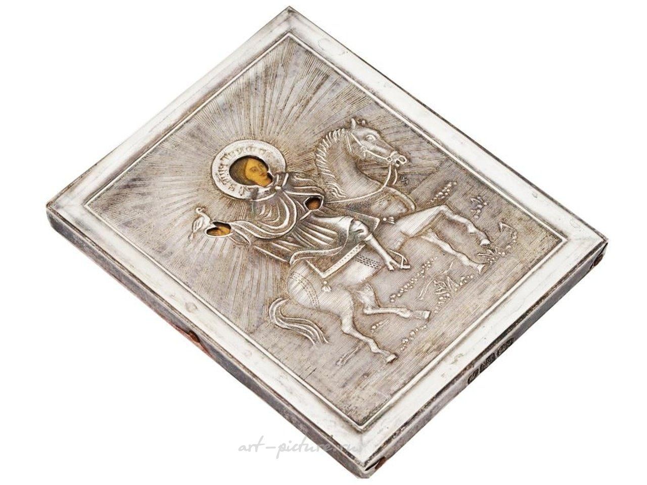 Русское серебро , Русская икона святого Трифона в серебряном окладе для путешествий