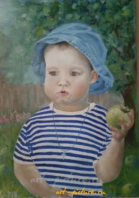 Мальчик с яблоком холст масло 