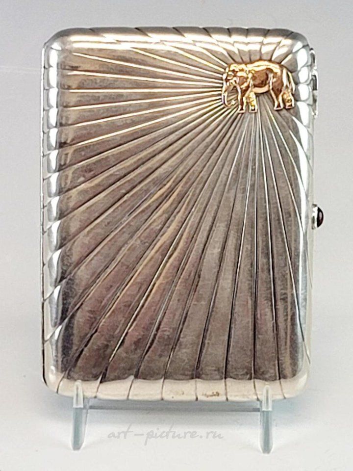 Русское серебро , Антикварный русский золоченый серебряный эмалированный сигаретный футляр