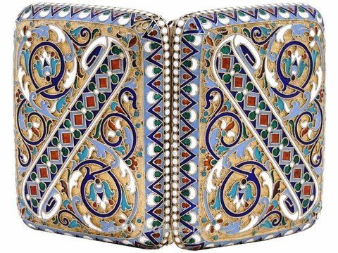 Russian silver, RUSSIAN SILVER CLOISONNE ENAMEL CIGARETTE CASE