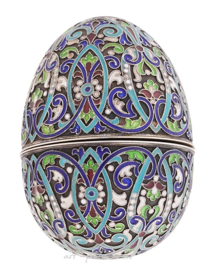 Russian silver , RUSSIAN 84 GILT SILVER ENAMEL EASTER EGG BOX