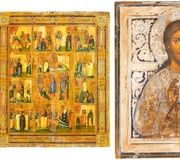 Две иконы, изображающие Христа Пантократора и Святого Георгия.