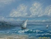 "Home under the sail" canvas, butter