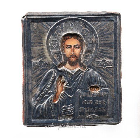 Russian silver, 19TH CENTURY PHOTOLITHOGRAPH MOUNTED RUSSIAN ICON W/ SILVER ...