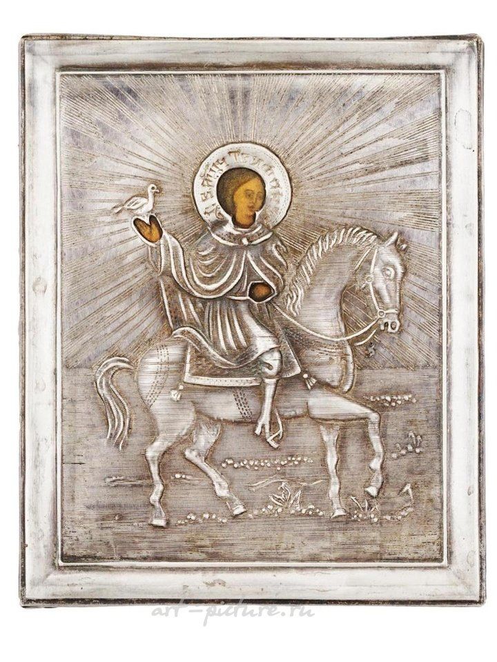 Русское серебро , Русская икона святого Трифона в серебряном окладе для путешествий